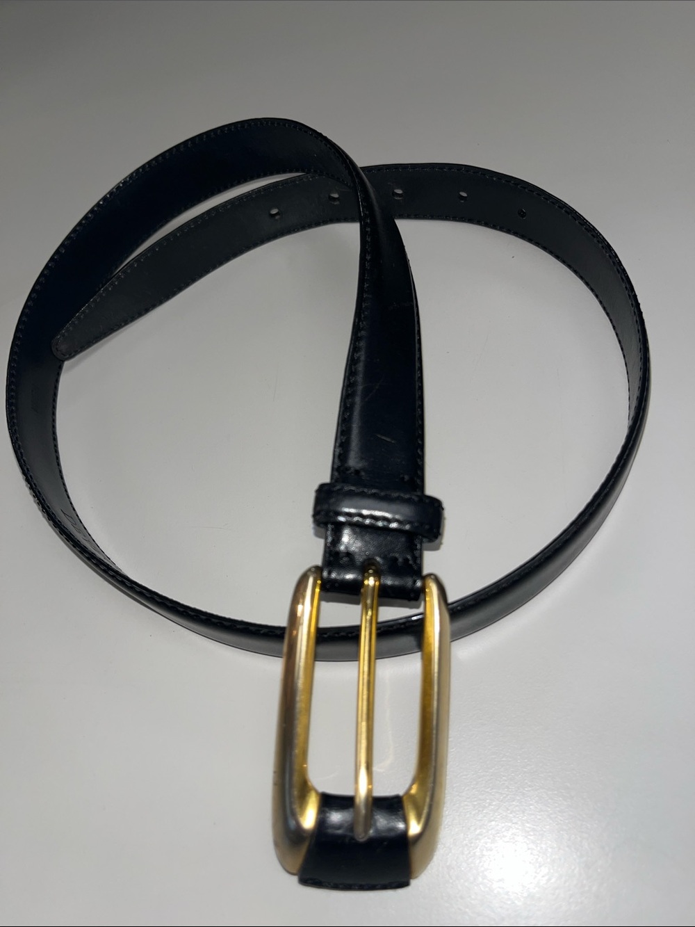 de Vecchi Black Leather Belt with Gold Buckle / Medium